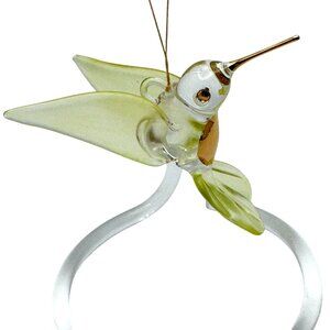 Glass Hummingbird Ornament 22K Gold Accents Frosted Green Yellow Wings Hanger